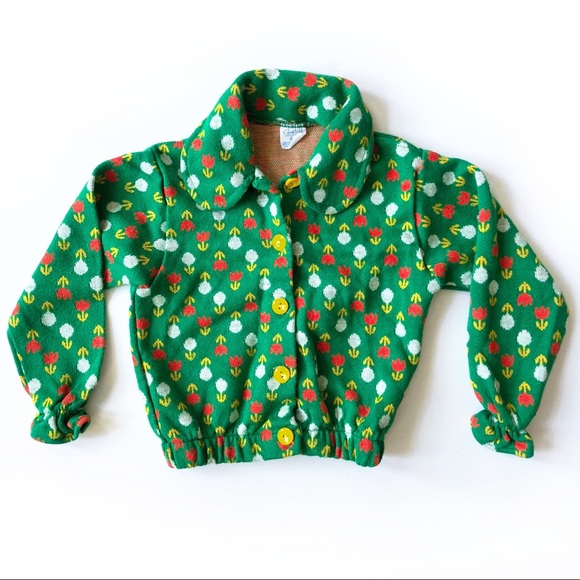 Vintage Floral Cardigan - Vintage Girls Clothes, 80s 70s Kids, Christmas Sweater - Picture 2 of 5